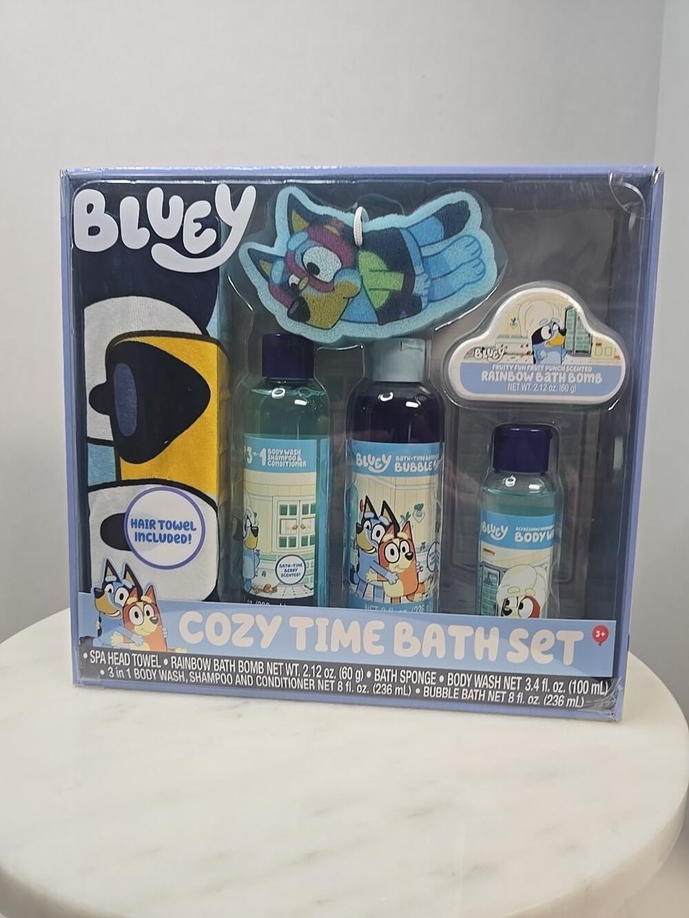 Bluey Cozy Time Bath Set: Bluey Towel Bubble Bath Bath Bomb Sponge Confetti Wash